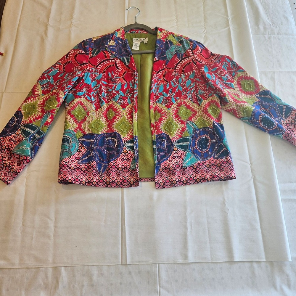 Coldwater‎ Creek Vintage Colorful Cotton Twill Open Front Art To Wear Jacket